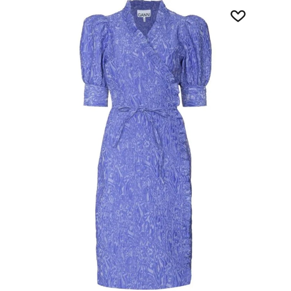 GANNI 3D Jacquard Pattern Wrap Dress In Blue Iris sz 34 S